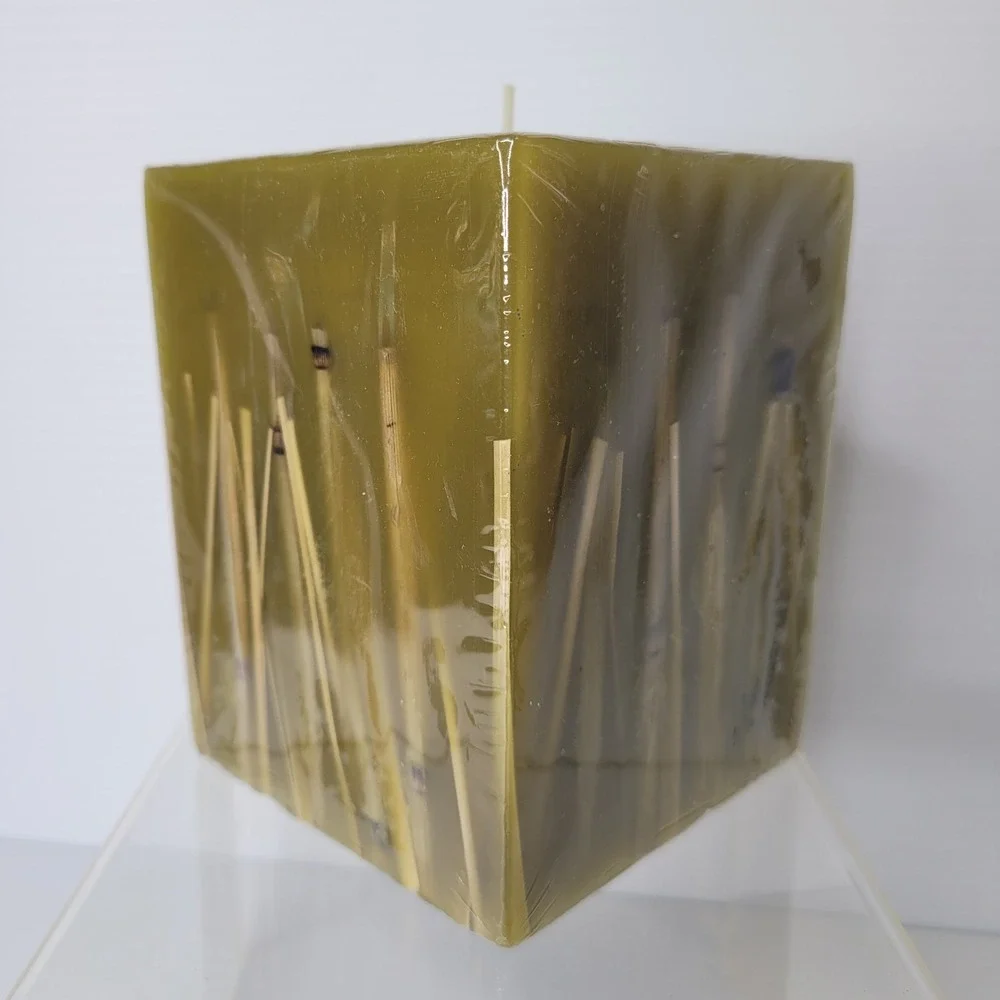 Crate & Barrel Bamboo Pillar Candle Green 5